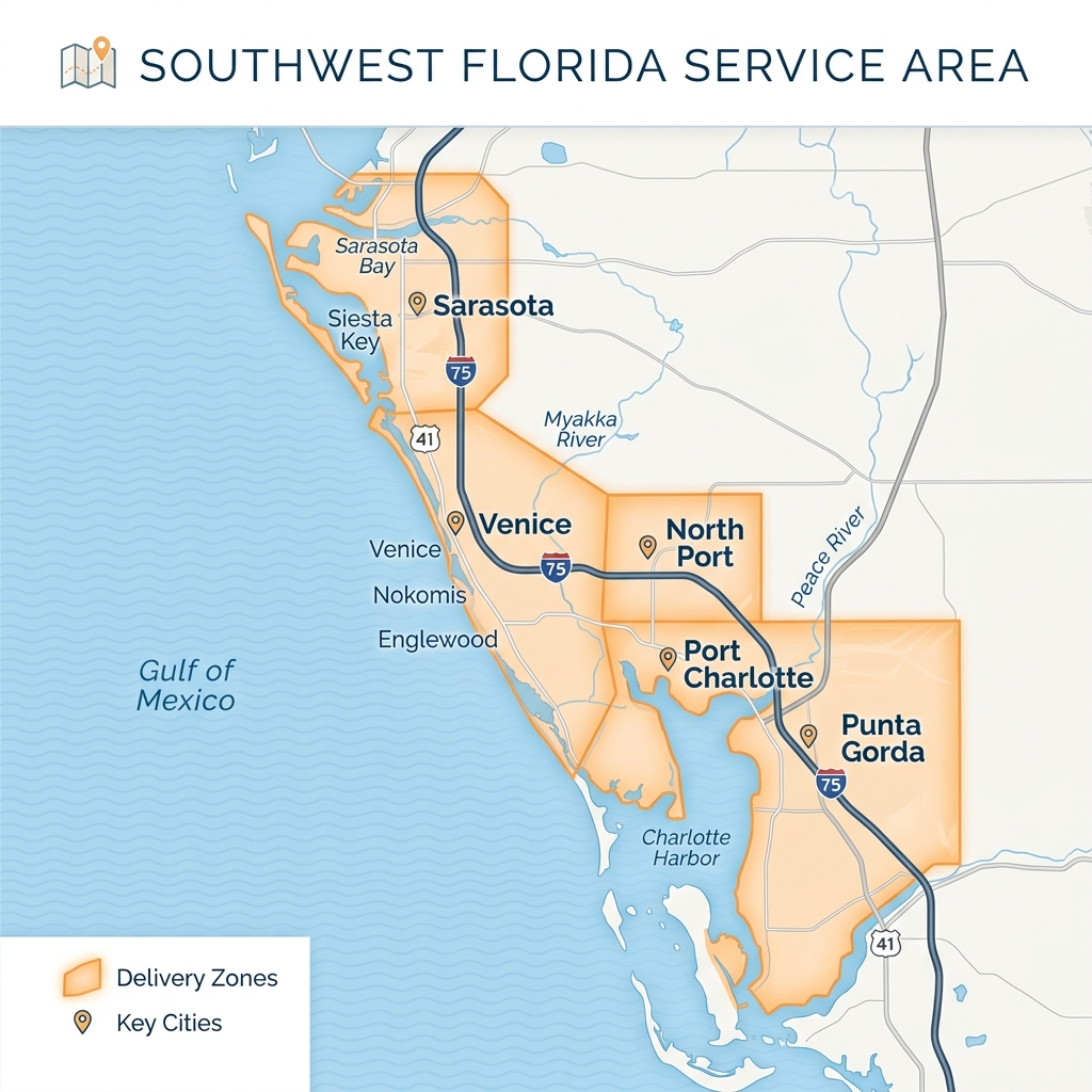 Statewide Disposal Southwest Florida Service Area Map - Sarasota, Venice, North Port, Port Charlotte, Punta Gorda